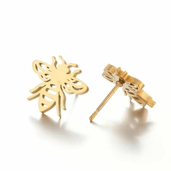 Bumble Bee Stainless Steel Stud Earrings #815 (Color: Rose Gold) - Picture 12 of 12